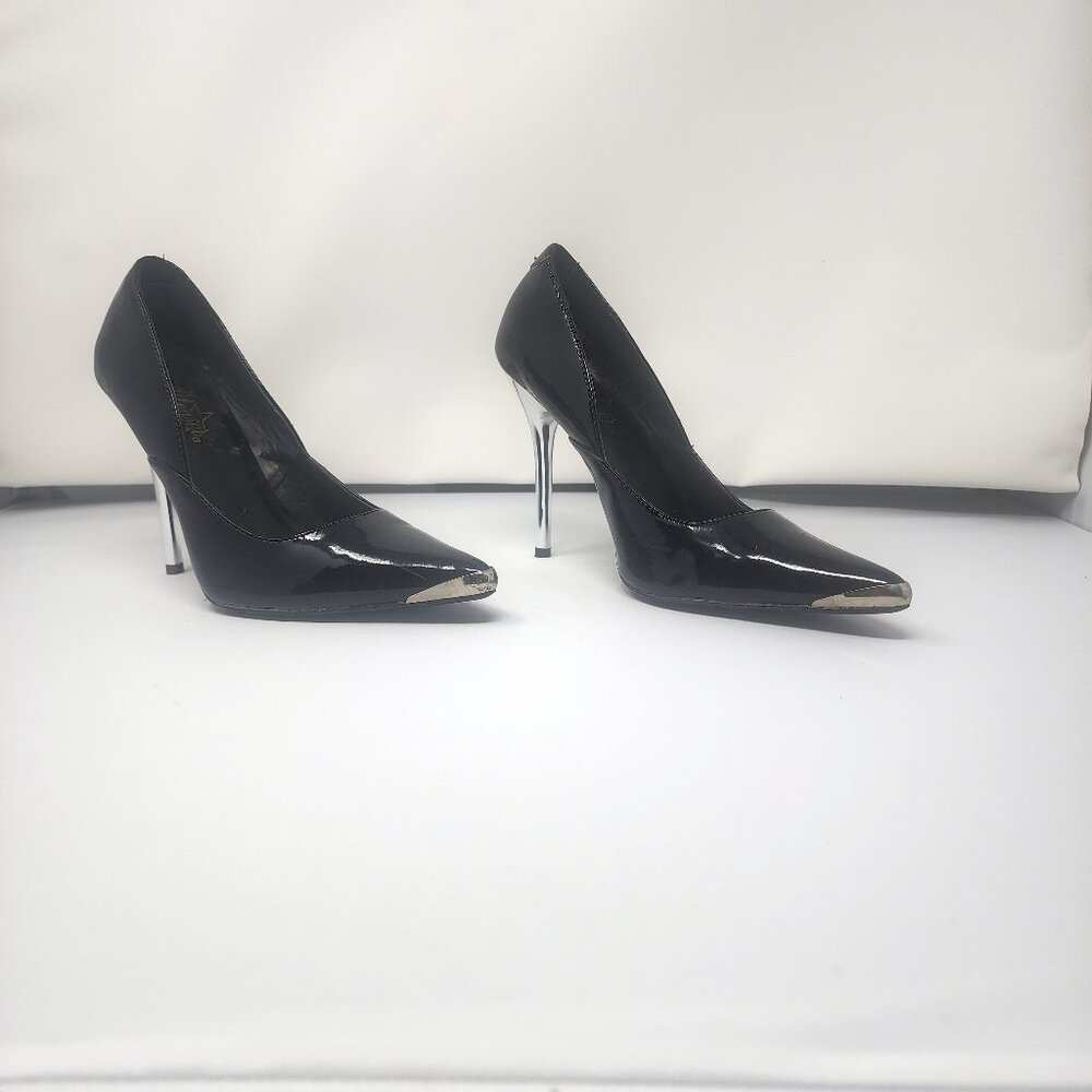 Pleaser Black patent pumps metal accent Sz 7